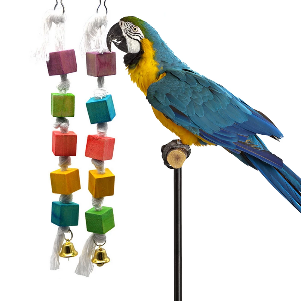 

1pcs Bird Chewing Toy Clean Multicolored Wooden Blocks Bird Cage Bite Toy Parrot Gnawed Wood String Toy Bird Cage Accessories