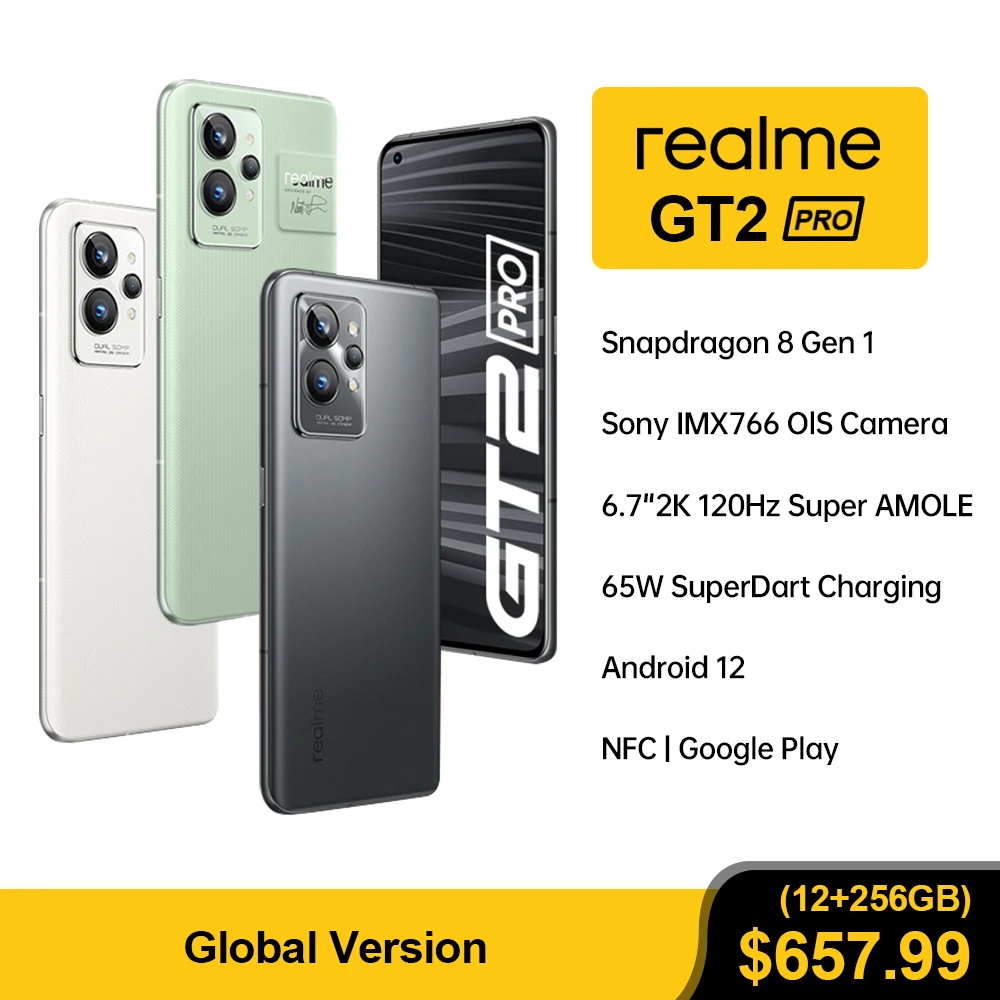 

realme GT 2 Pro 5G Mobile Phone Snapdragon 8 Gen1 120HZ 2K AMOLED Screen 5000 mAh 65W Charger 50MP Google Play NFC Smartphone