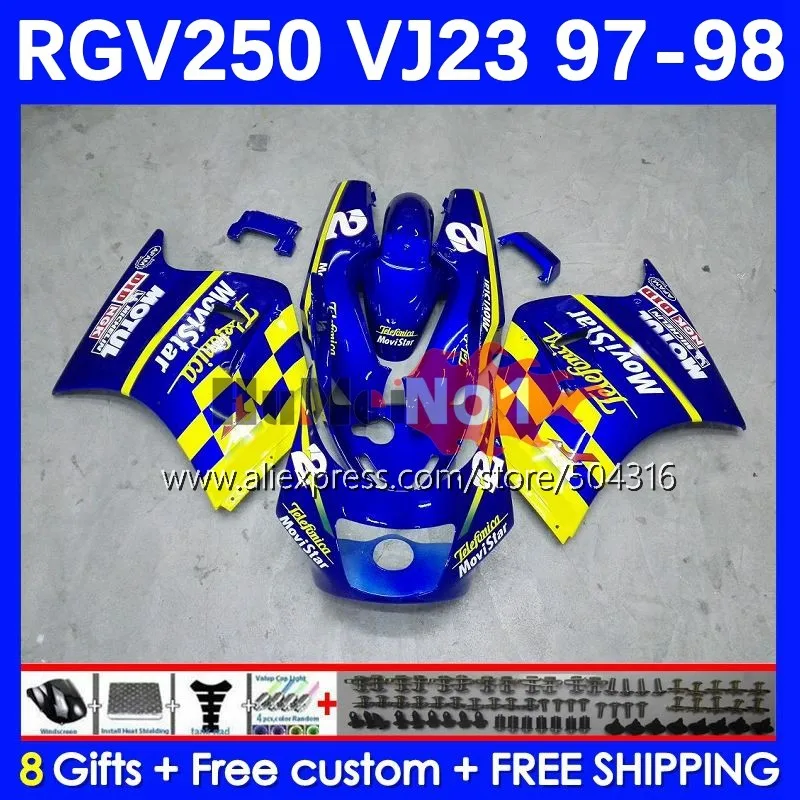 

Корпус для RGVT250 SAPC RGVT RGV 250 CC VJ23 97-98 42No.69 RGV-250 VJ 23 RGVT-250 RGV250 97 98 1997 1998 обтекатель синий желтый