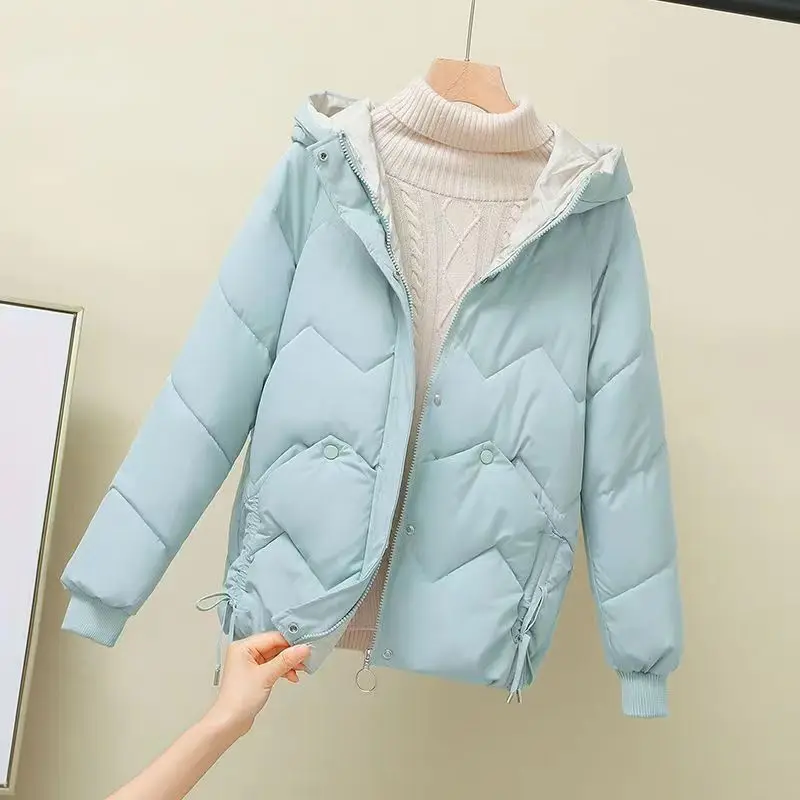 2023 New Down Cotton Jacket Women Hong Kong Style Loose Jacket New Winter Thickened Short Coat hooded OUTERWEAR