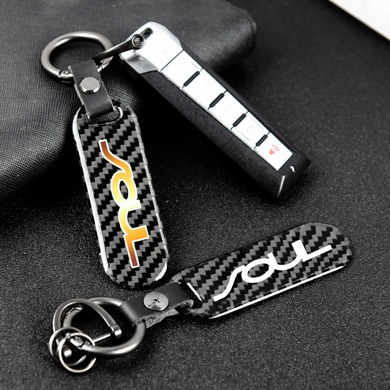 

For Kia Soul car accessories printing carbon fiber nameplate metal keychain custom For Kia Soul