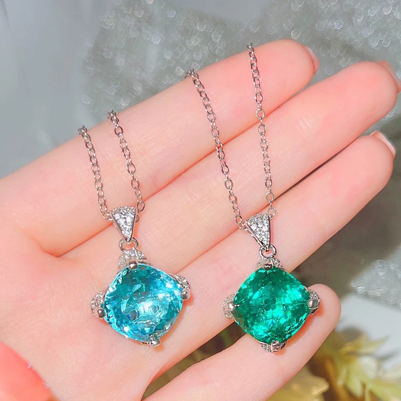 

Exquisite Princess Cut Crystal Cubic Zirconia CZ Stone Pendant Necklace For Women Banquet Party Jewelry Anniversary Gift