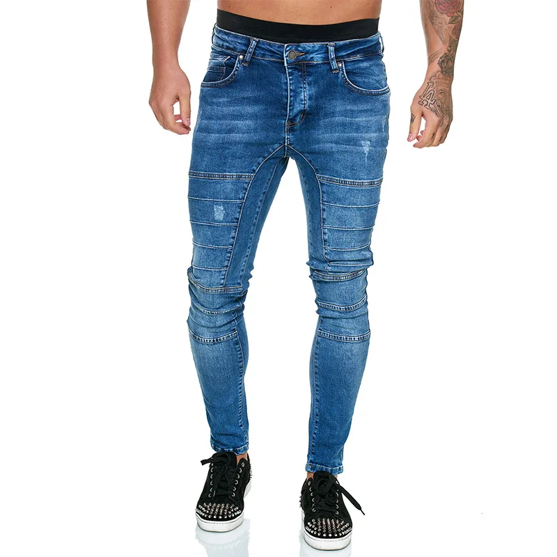 

2022 Newest Europe America Jeans Men Denim Vintage Solid Pants Ripped Distressed Ankle Length Pencil Pants Slim Trousers