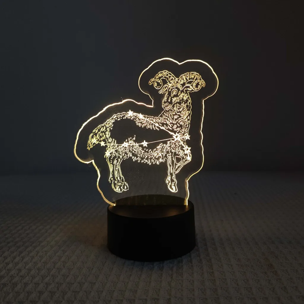 Ночник со знаком зодиака Овен — акрил 7 цветов деко для спальни и подарок на день