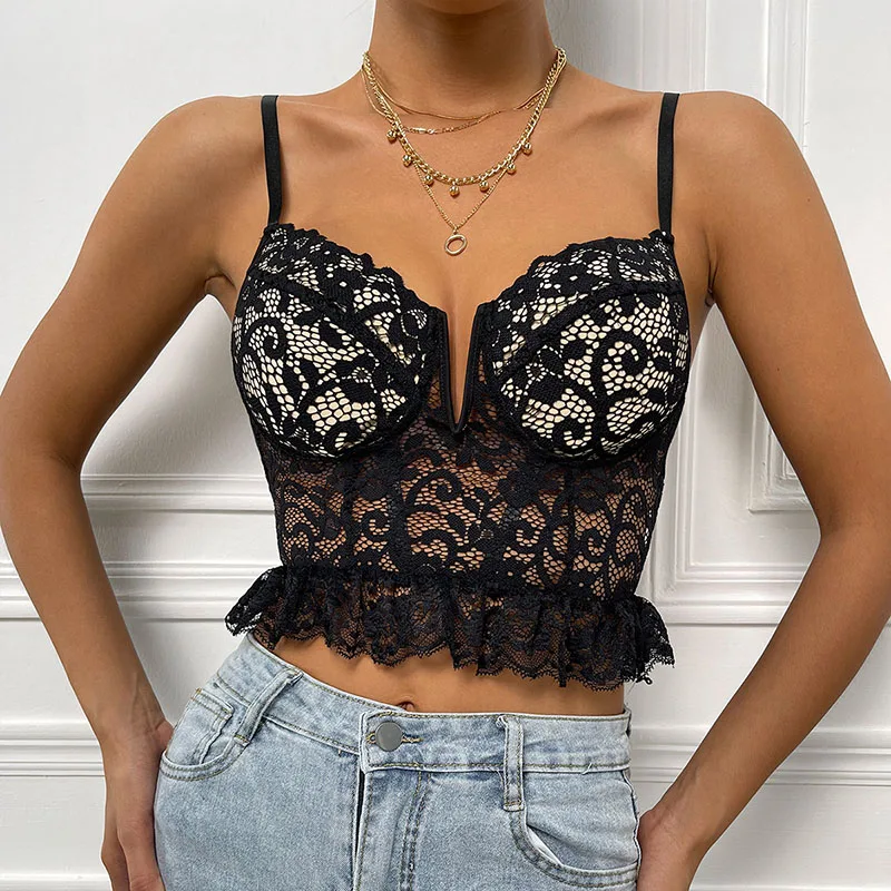 

Майка Y2k Женская кружевная, Модный черный топ на бретелях-спагетти, топ с открытой спиной, сетчатый жилет с вырезами, на лето