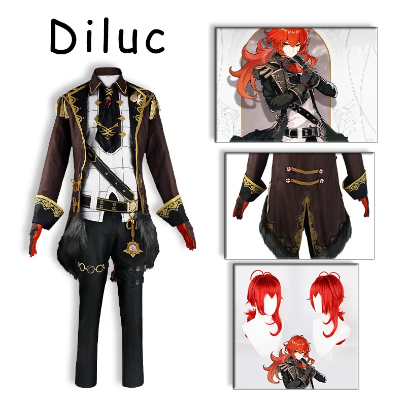 

Genshin Impact Diluc Cosplay Master Costume Uniform Anime Game Carnival 2022 New Character Roleplaying Sets Unisex Men Women