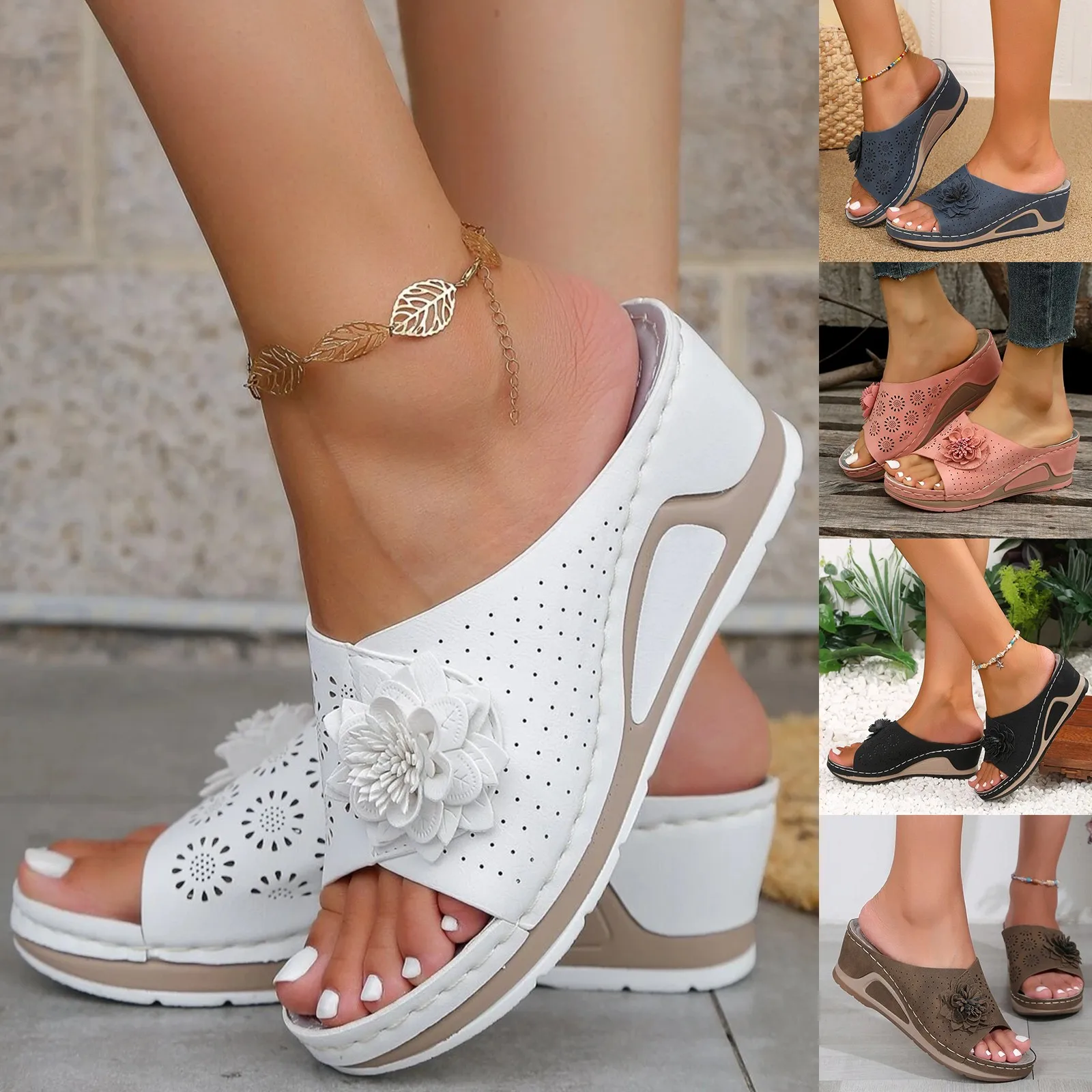 Женские босоножки на танкетке со скользкой удобные сандалии для прогулок