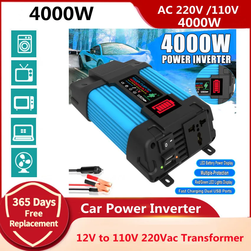

4000W Car Power Inverter 12V to 110V 220Vac Transformer with USB Ports Car Charger Converter Adapter Solar Inverter CI04