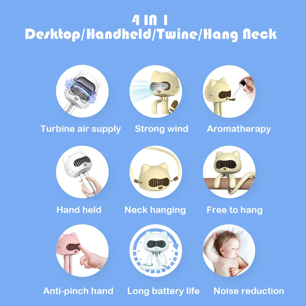 Mini Portable Stroller Fan USB Rechargeable 4000mAh Personal Handheld Neck Tripod Clip On For Car Seat Crib Bike Treadmill | Бытовая