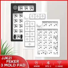 FEKER 미니 기계식 키보드, 숫자 노브, RGB 조명, 화이트 블랙 키트, USB 블루투스 2.4GHz, 3 가지 모드 패드, JJK21