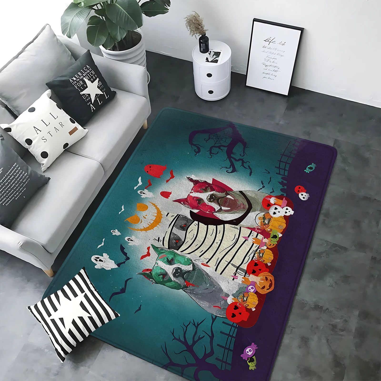

HX Funny Halloween Carpets Amstaff 3D Printed Floor Mats for Living Room Area Rugs Festival Decoration Gifts Dropshipping