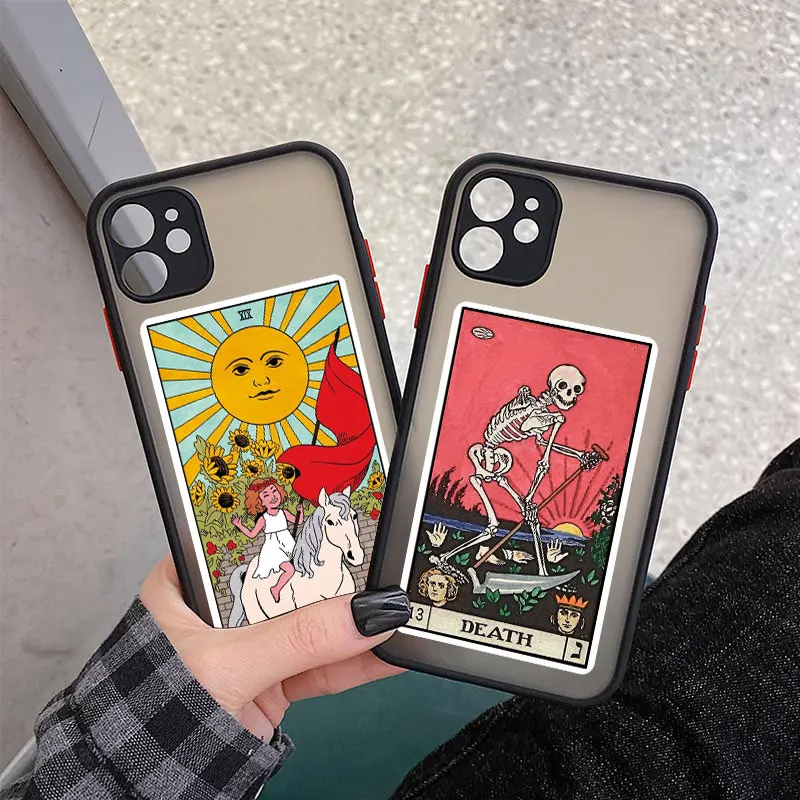 

Funny skull Death Tarot Phone Cases for iphone 11 12 13 Pro Max 6s 7 8 Plus SE2020 X XS MAX XR Hard Matte Back Shockproof Cover