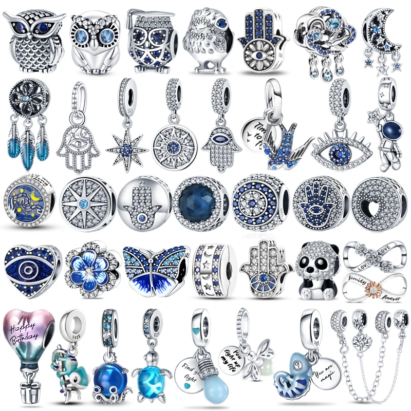 

100% 925 Sterling Silver Firefly Charms Evil Eye Hot Air Balloon Blue Charms Fit Pandora Original Bracelet DIY Jewelry Making