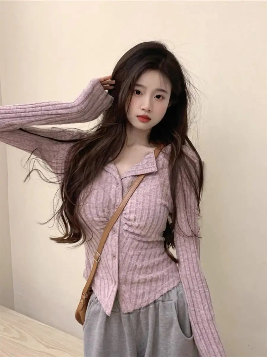 Женский Нежный вязаный свитер в американском стиле с длинными рукавами и