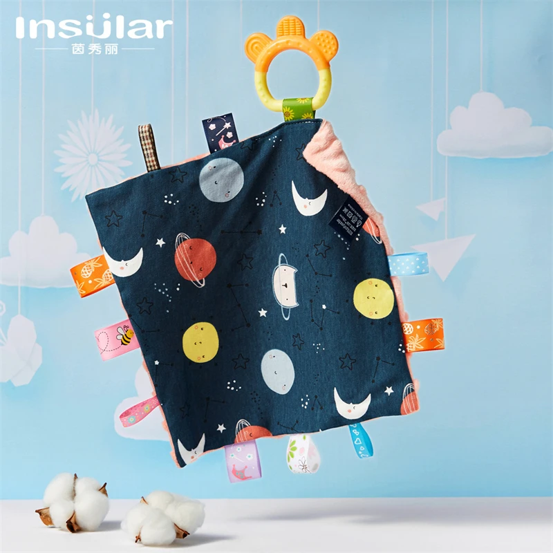 

Soft Baby Appease Towel Security Blanket Baby Soothing Plush Sensory Blanket with Colorful Tags Infant Nursery Bed Blankets