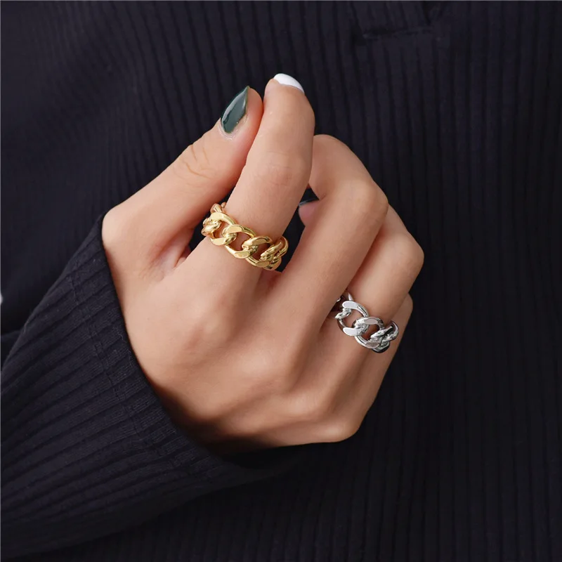 

Fashion Simple Niche Hollow Open Rings For Men Women Chain Design Hip-hop Unisex Adjustable Ring Punk Jewelry Gifts anillos