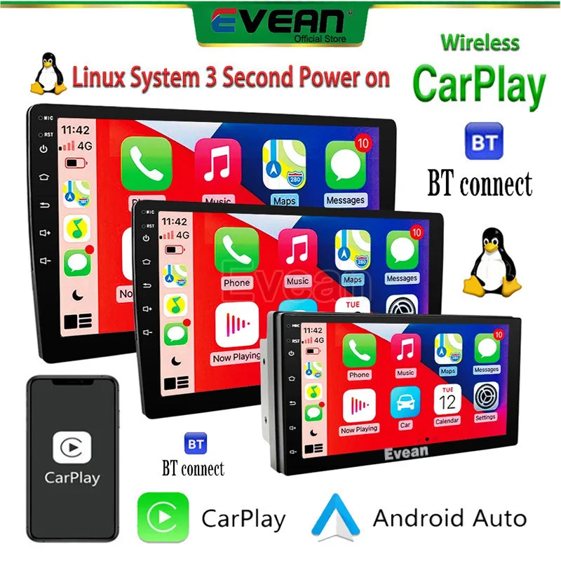 Фото Автомагнитола Linux 7/9/10 дюймов 2 DIN с Bluetooth, беспроводным CarPlay и Android Auto, мультимедийный плеер №1