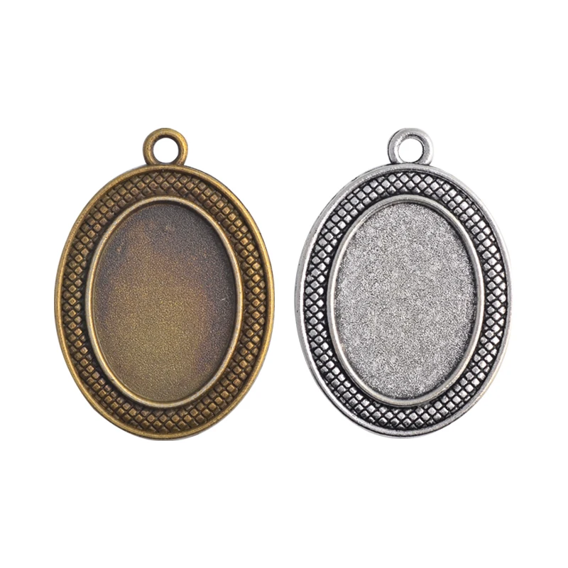 

10pcs 18x25mm Inner Size Antique Silver Plated Bronze Vintage Style Cameo Cabochon Base Setting Pendant necklace findings