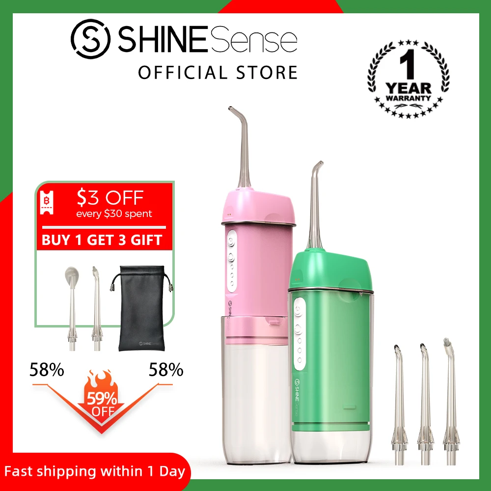 ShineSense Dental Oral Irrigator Water Flosser Jet Teeth Thread Cleaning Pick with USB Charging Waterproof Travle Bag