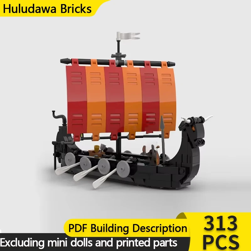 Модель с видом на улицу MOC строительные кирпичи парусник викингов коровья голова