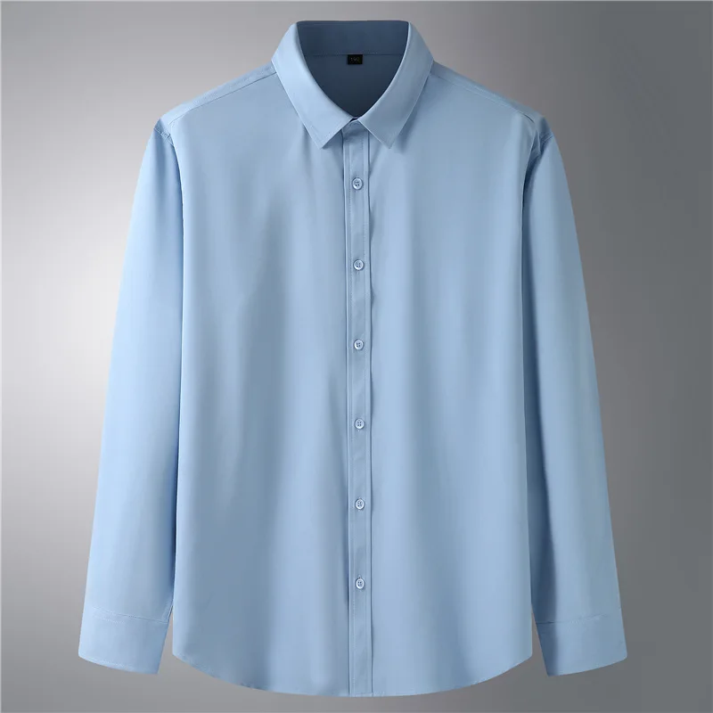 Large Size Men Blouse Solid Color Stretch Long Sleeved Shirt Plus Size Men's Spring Autumn Business Office Wear Casual Shirt