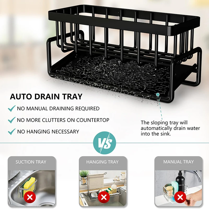 Органайзер для кухонной раковины держатель губки с самосливным поддоном мыла