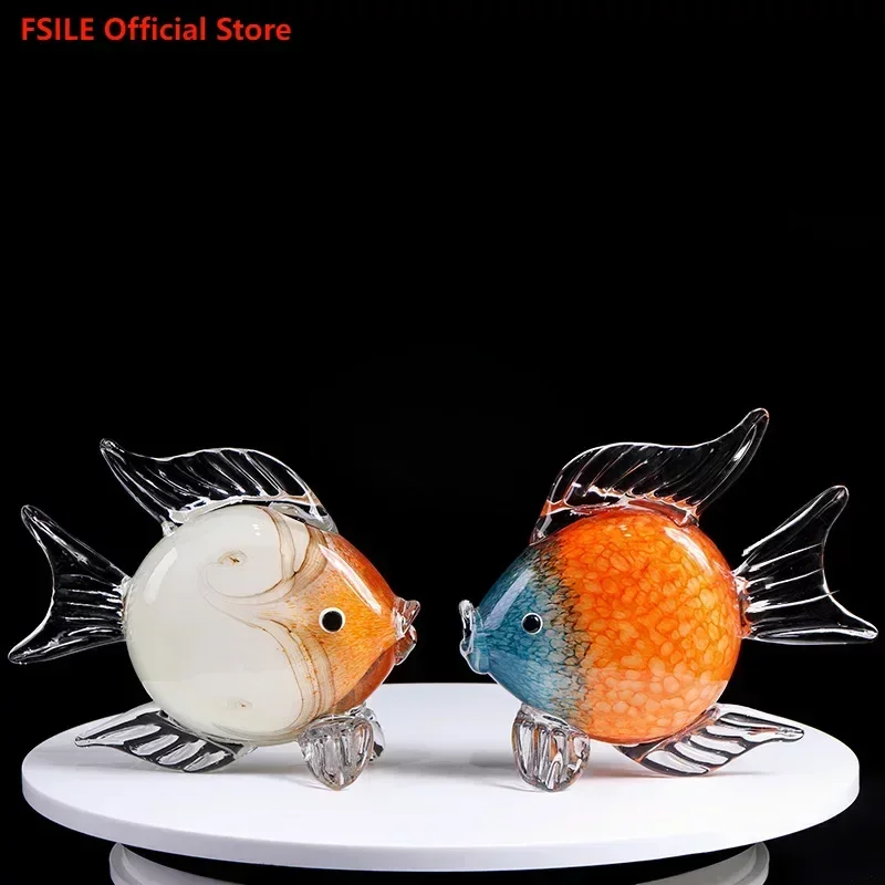 

FSILE High Grade Glass Kiss Fish Ornaments Simple Chinese Style Fortune Seeking Home TV Cabinet Porch Wine Cabinet Jewelry Gifts