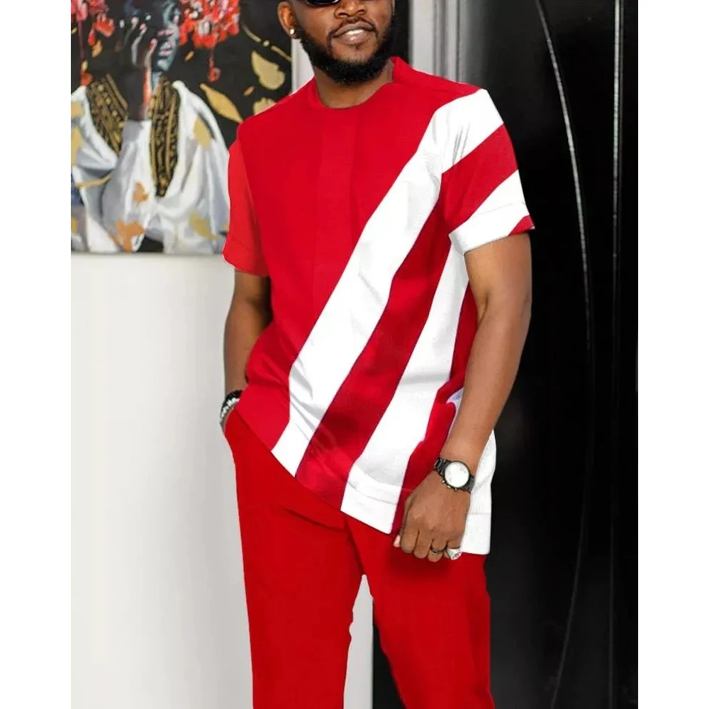 2023 New Summer Men's 3D African Striped Printed Tracksuit 2-piece Street Men's O-neck Clothing Jogger Pants Large Size Suit