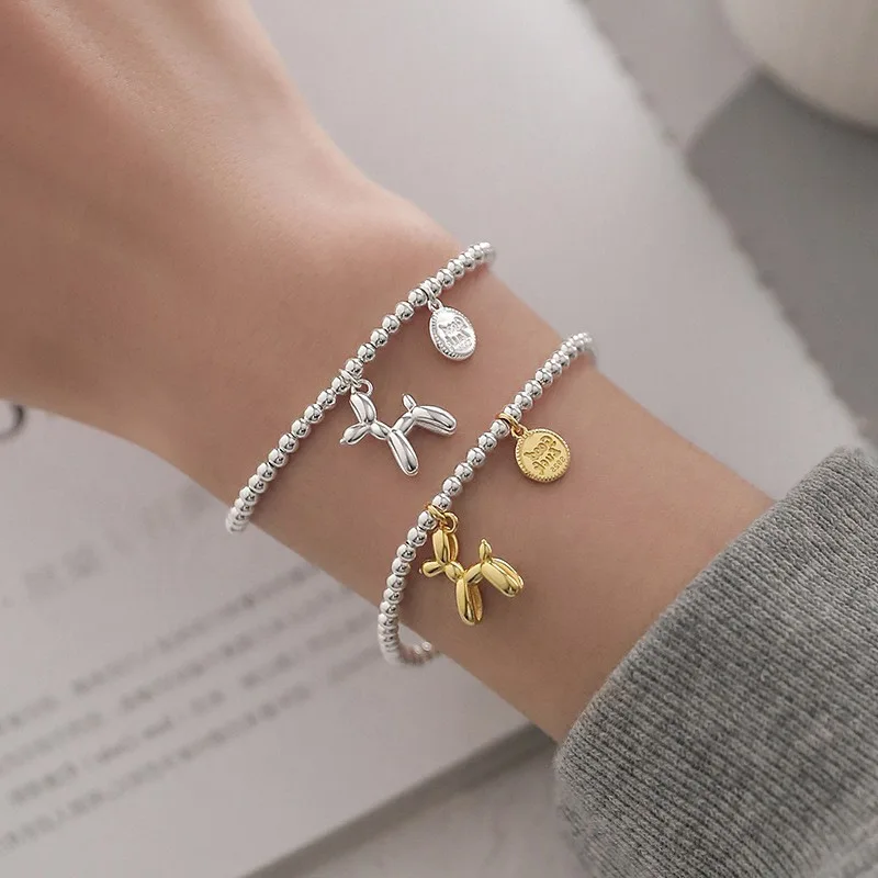 

Простой браслет из серебра S925 пробы с подвесками в стиле ретро, Индивидуальный Круглый фирменный браслет с шариками в виде букв и бусин для ...