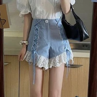 y2k shorts summer female korean version of lace sweet ruffled patchwork bandage high waist shorts female harajuku punk shorts