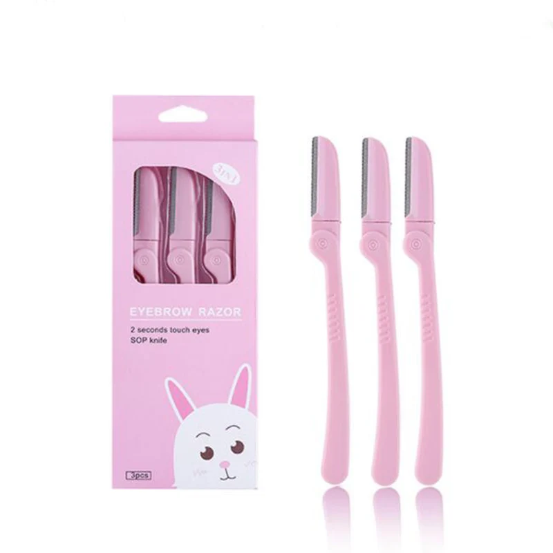

3Pcs/set Face Eyebrow Shaper Shaver Face Razor Facial Eyebrow Trimmer Hair Razor Stainless Steel Blades Makeup Tools Pink