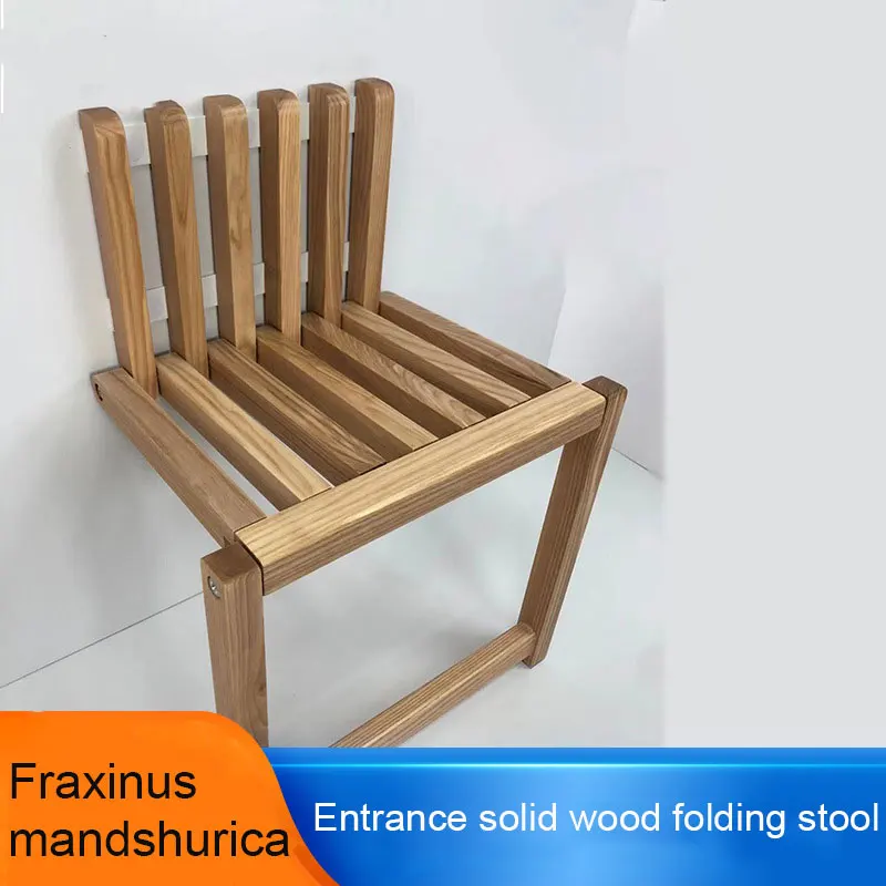 

Wall-Mounted Folding Footstool, Porch Chair, Shoe Stool Chair, Hidden Solid Wood Folding Bathroom Stool