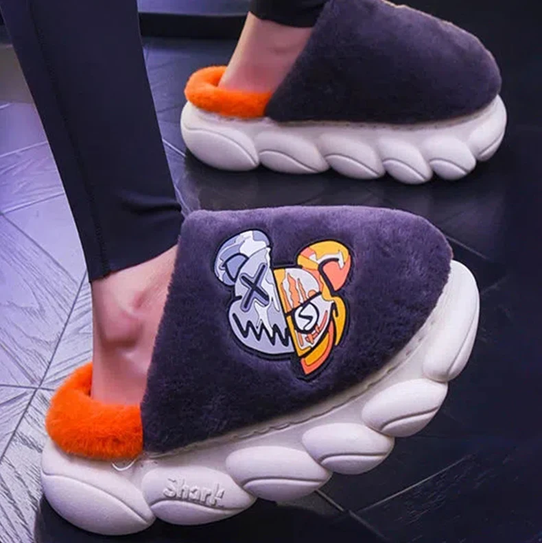 

Fashion Warm Plush Slippers Women Winter New Home Couple Cotton Shoes 2022 New Leisure Soft Thick Sole Non-slip Men Shoe