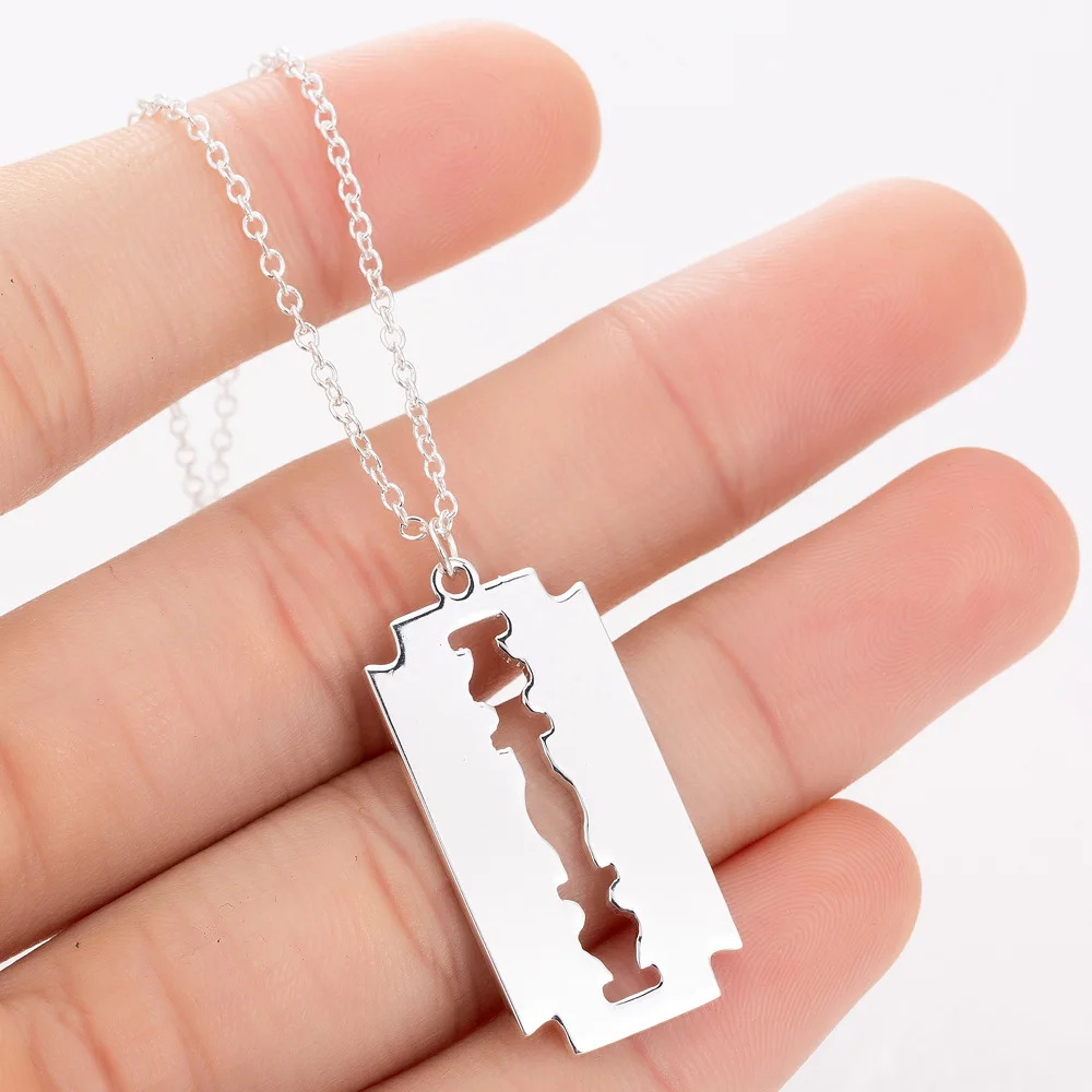 

TULX Stainless Steel Safety Blade Razor Pendant Necklace Women Punk Hiphop Jewelry For Men Boys Geometric Small Dangling Choker