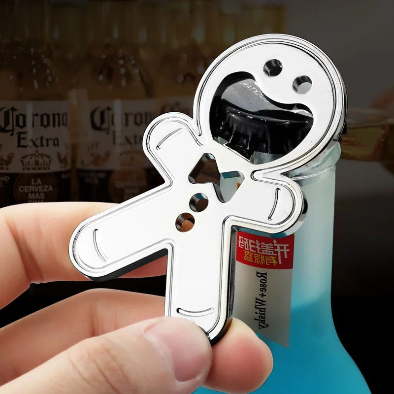 Metal multi-functional gingerbread man bottle opener keychain
