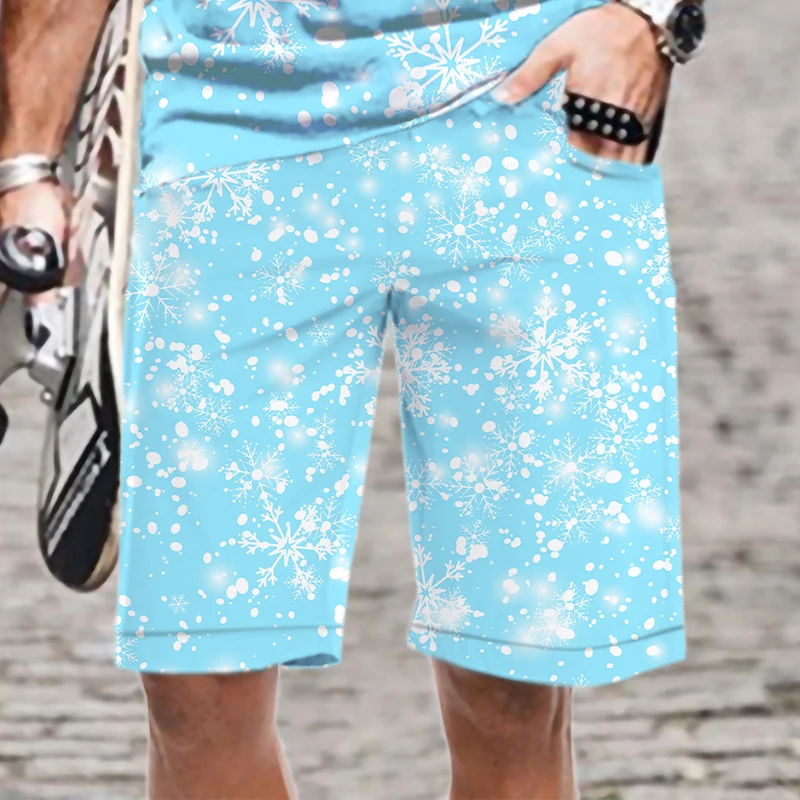 Winter snowflake pattern series Male Casual 3D Printed Beach Shorts Board Shorts Quick Dry Shorts Funny Swimsuit Men clothing