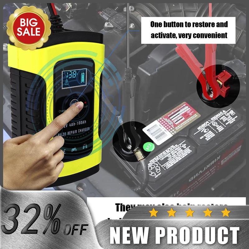 Car Motorcycle Battery Charger 12V  6A Full Automatic 3 Stages Lead Acid AGM GEL Intelligent LCD Display Battery Charger