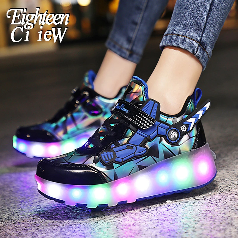 

Size 27-40 Kids Shoes Glowing Double Wheel Sneakers Waterproof and Comfortable Sneakers with Wheels Girl zapatillas con ruedas