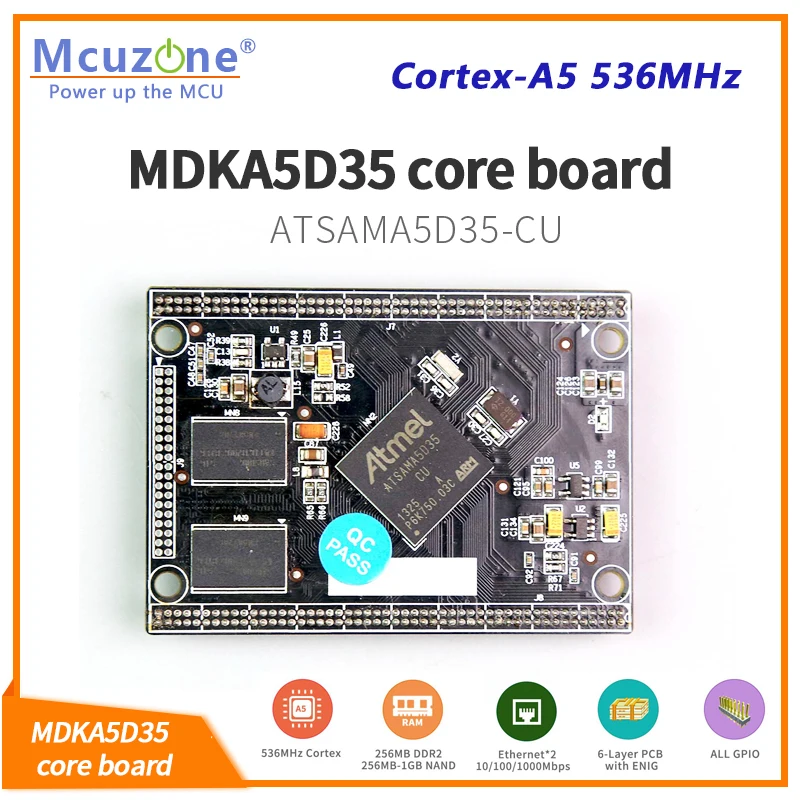 Gigabit Ethernet , ATSAMA5D35, A5D35, MDKA5D35 Core Board, 536 МГц Cortex-A5 CPU, 256 Мб DDR2,256M NAND, 4USART + 2UART