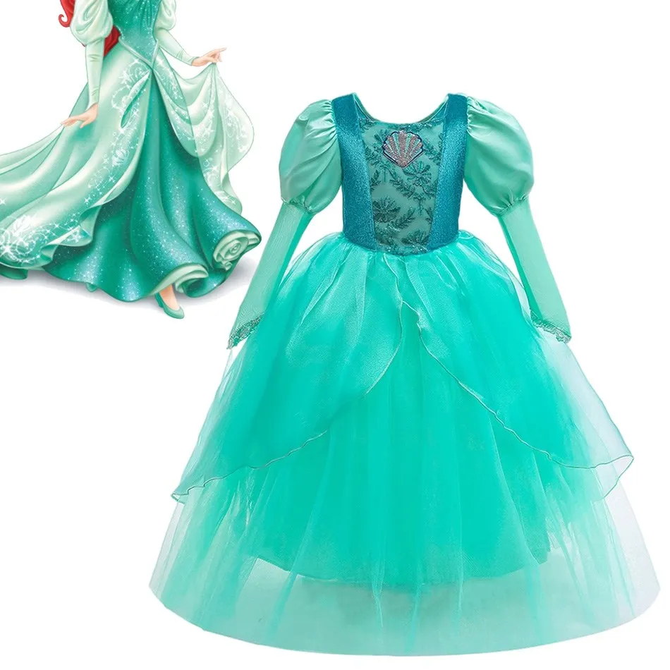 Little Girl Christmas Evening Dress Kids Ariel Dress Mermaid Costume Mermaid Wig Baby Girl Birthday Party Christmas Costume