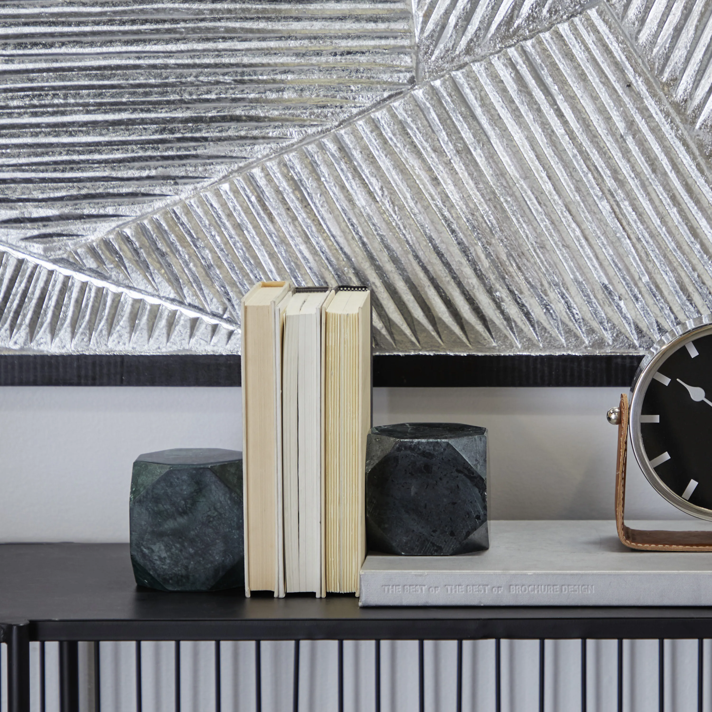 

4" Block Geometric Gray Marble Bookends (Set of 2)