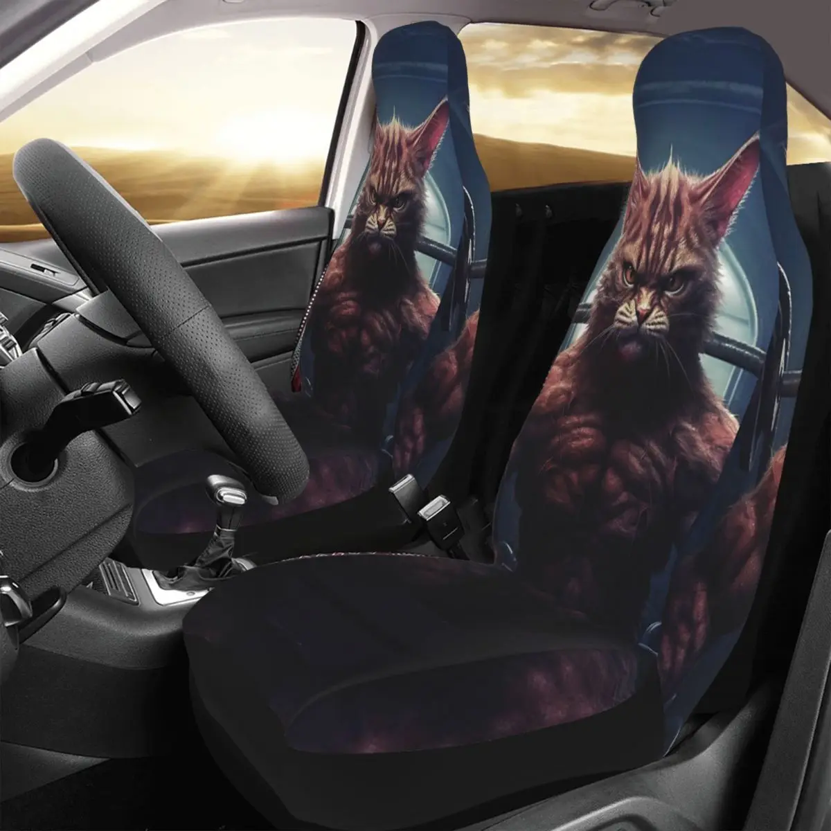 

Gym Big Angry Cat Miaw Car Seat Cover Custom Printing Universal Front Protector Accessories Cushion Set