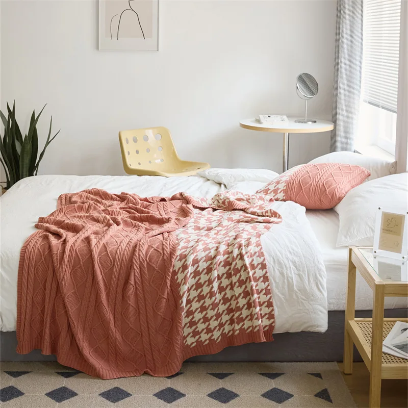 

Роскошное вязаное одеяло из чистого хлопка с рисунком «гусиные лапки», «тысяча птиц», Сращивание, в скандинавском стиле, мягкое теплое домашнее украшение