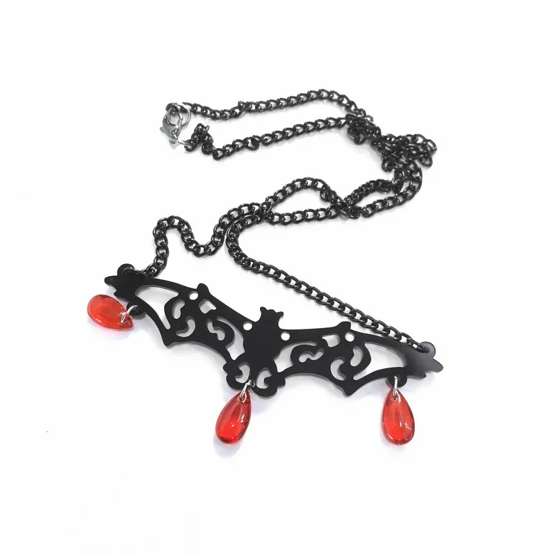 

New Halloween Dark Gothic Bat Blood Drop Pendant Collar Chain Fashion Men and Women Street Punk Necklace Personalized Gift