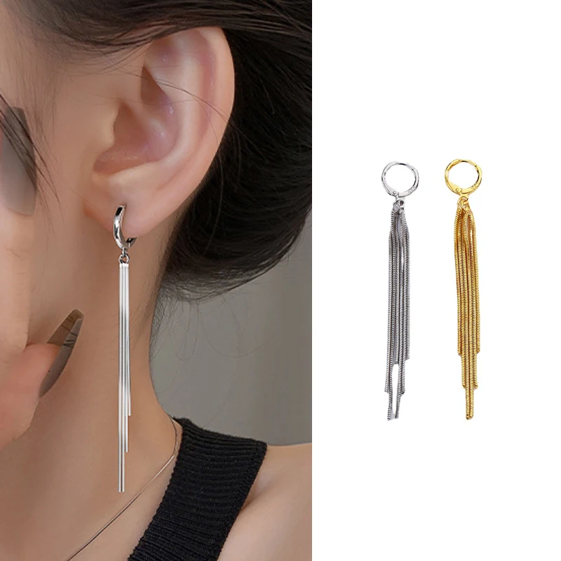 Light Luxury Long Tassel Earrings Female Ear Buckle Snakebone Tassel Earrings Trendy Design Ear Line Earwires Aretes De Mujer
