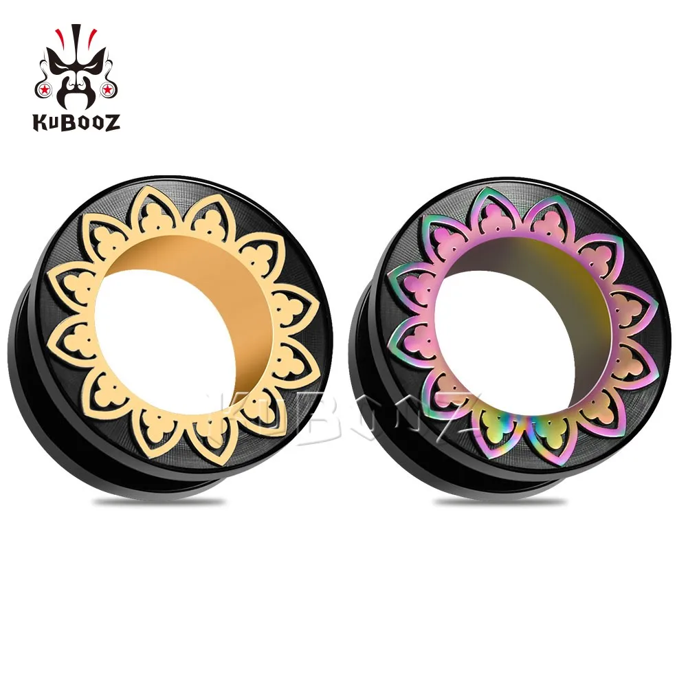 

KUBOOZ Trend Stainless Steel Hollow Petal Ear Tunnels Gauges Earring Body Jewelry Piercing Plugs Expanders Stretchers 2PCS