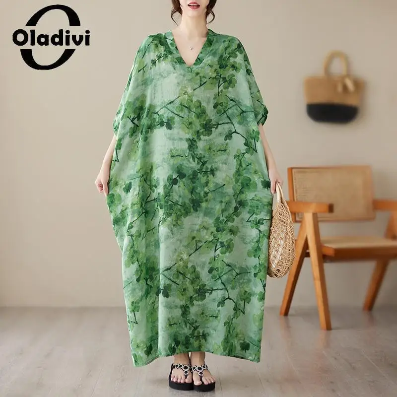 

Oladivi Fashion Print Women Bohemian Beach Dress 2023 Summer Large Size Maxi Long Dresses Ladies Oversized Clothing 8XL 9XL 5857