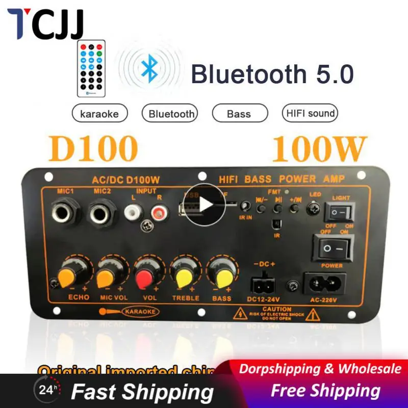 

Усилитель с двумя микрофонами для колонок 8-12 дюймов, аудио пульт дистанционного управления, сабвуфер 100 Вт, плата цифрового усилителя 5,0 D100