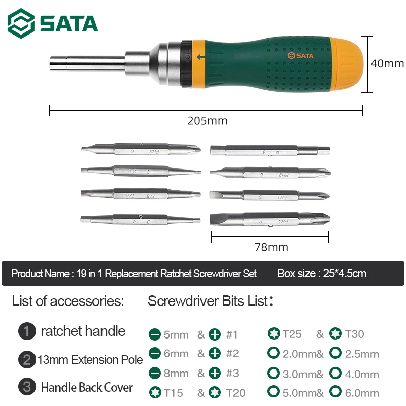 

Прецизионная отвертка с храповым механизмом, 19 в 1
