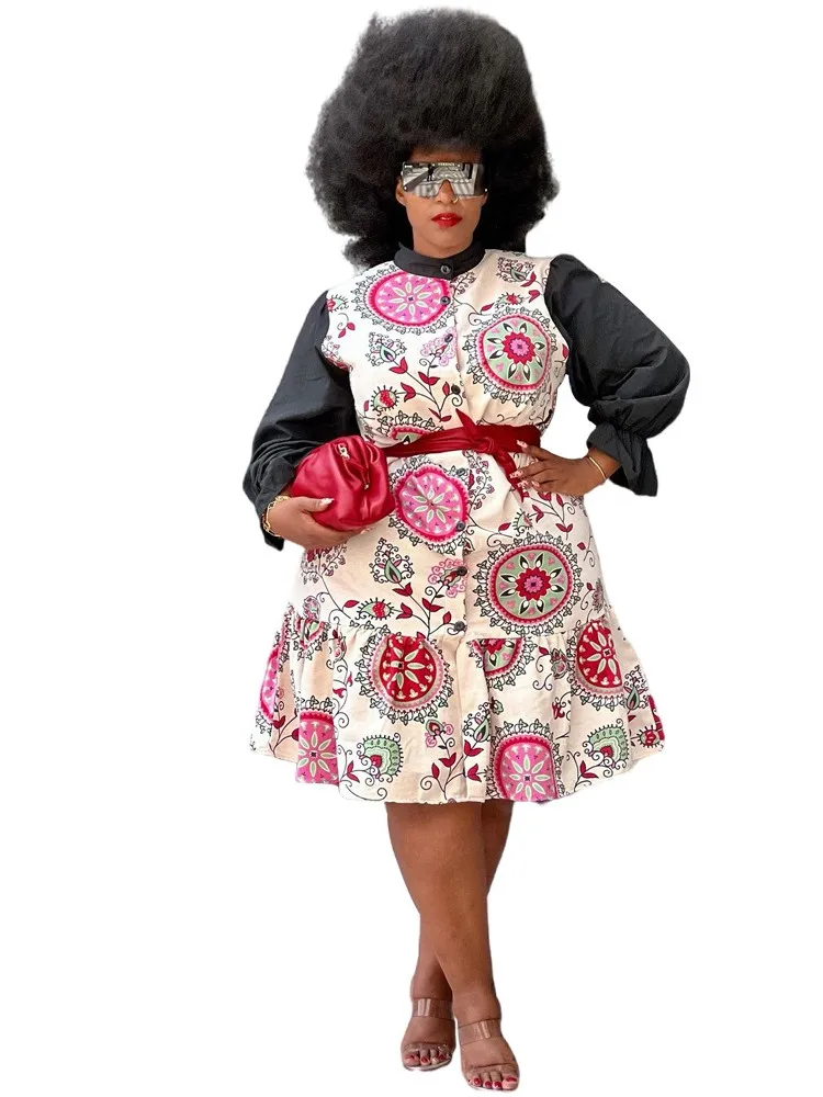 

African Shirt Dress Women Fashion Patchwork Traditional Africa Kanga Clothing 2022 New Print Streetwear African Dresses Vestidos
